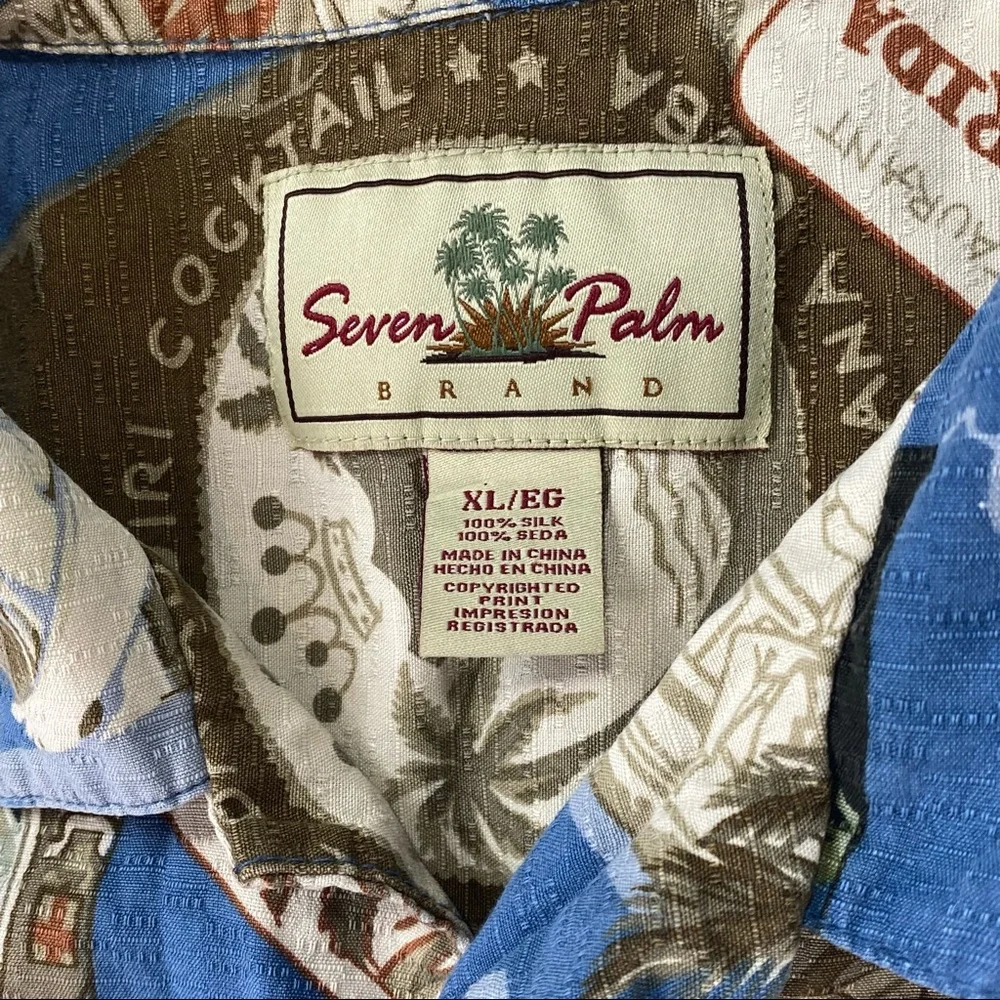 Men’s Seven Palm 100% silk  Hawaiian Shirt Size XL